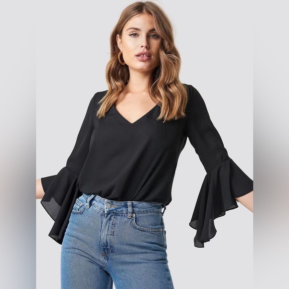 V-Neck Flounce Sleeve Blouse - Picture 1 of 4